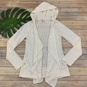 Prana white long sleeve open front hooded top